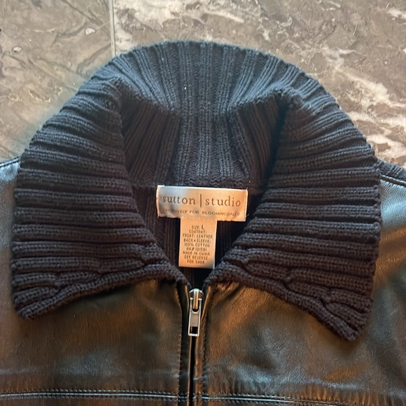 Sutton studio black leather zipper crapped sweater jack - Picture 4 of 6